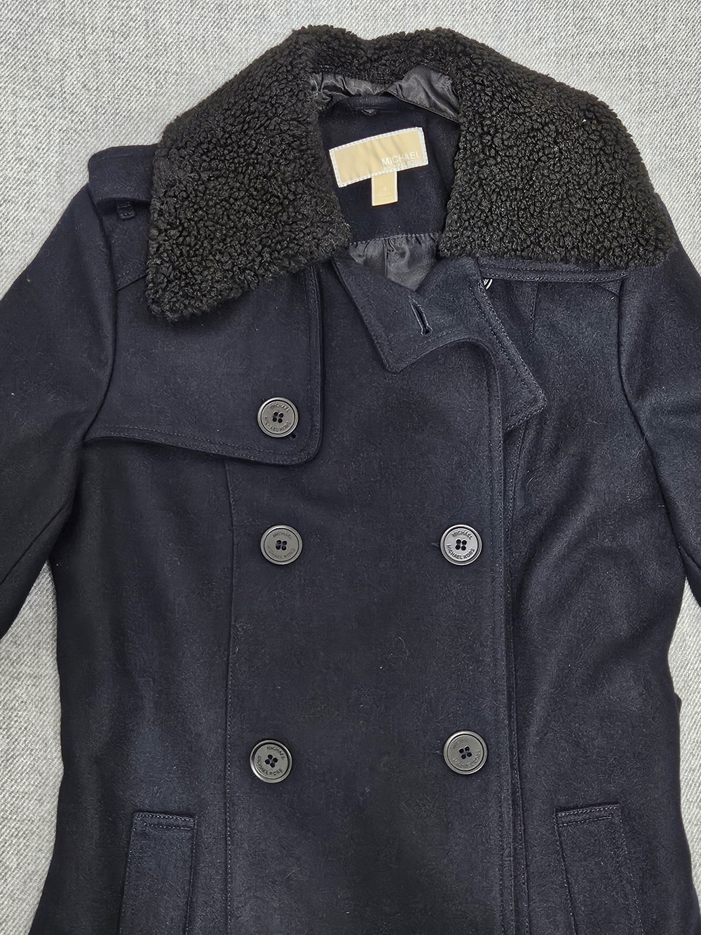Michael Kors Black Wool Coat with Sherpa Collar Trim Size 4